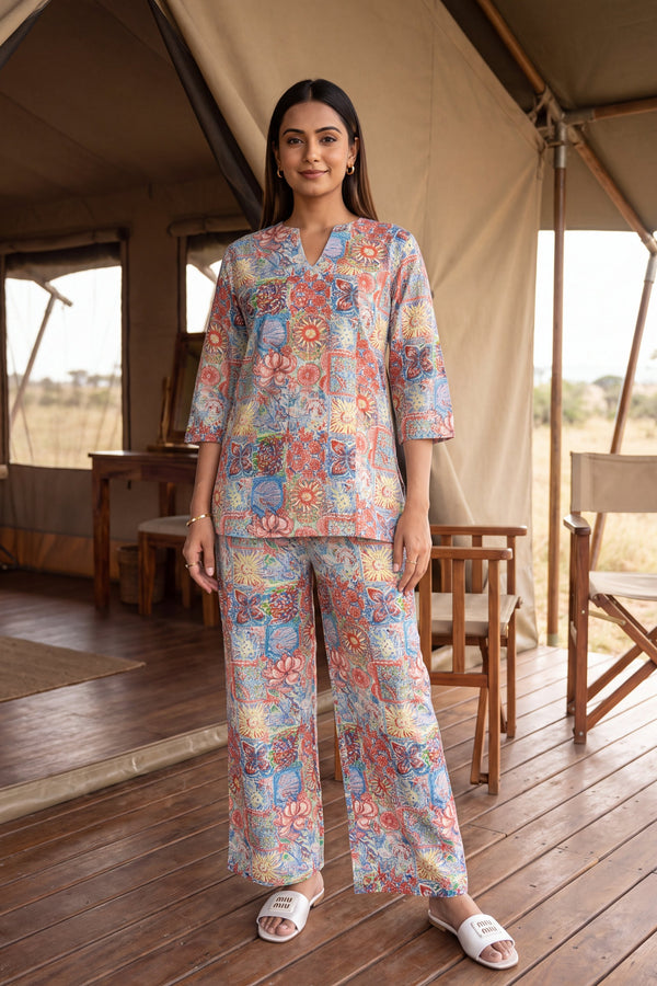 Pastel Mosaic Angrakha Cotton Co-ord Set