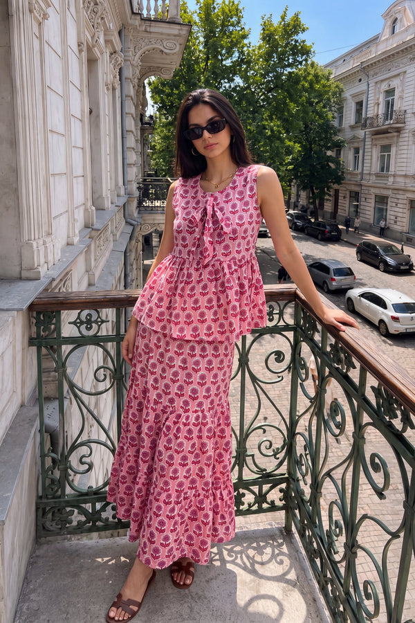 Blush Tiered Cotton Skirt Set
