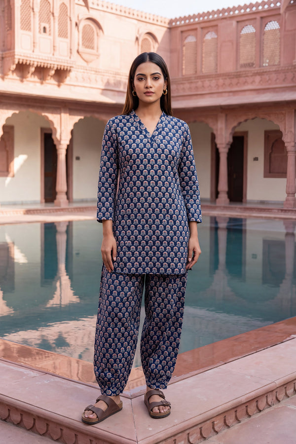 Indigo Ripple Cotton Farshi Salwar Set