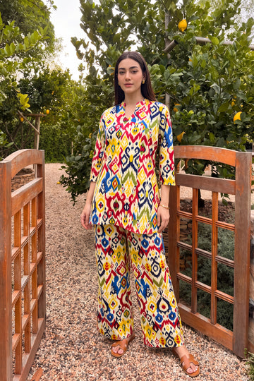 Festive Ikat Angrakha Cotton Co-ord Set