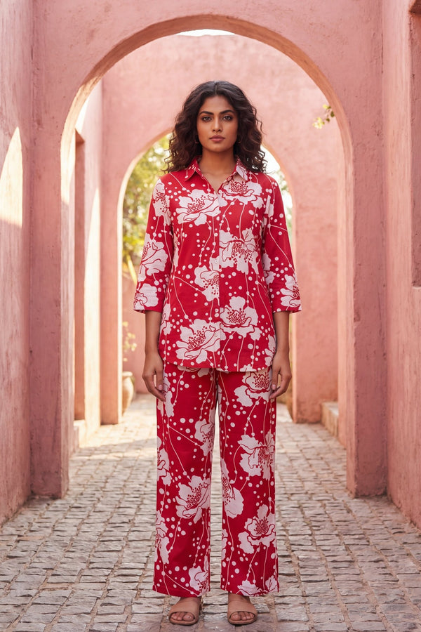 Scarlet Bloom Floral Cotton Co-ord Set