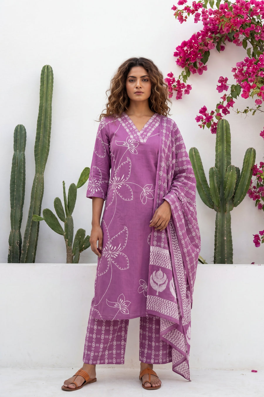 Mauve Garden Drift Floral Cotton Dupatta Set — image 7