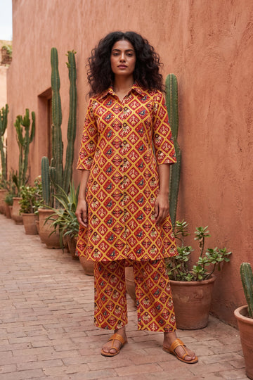 Crimson Ikat Heritage Cotton Co-ord Set