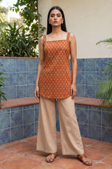 Saffron Bloom Square Neck Cotton Top