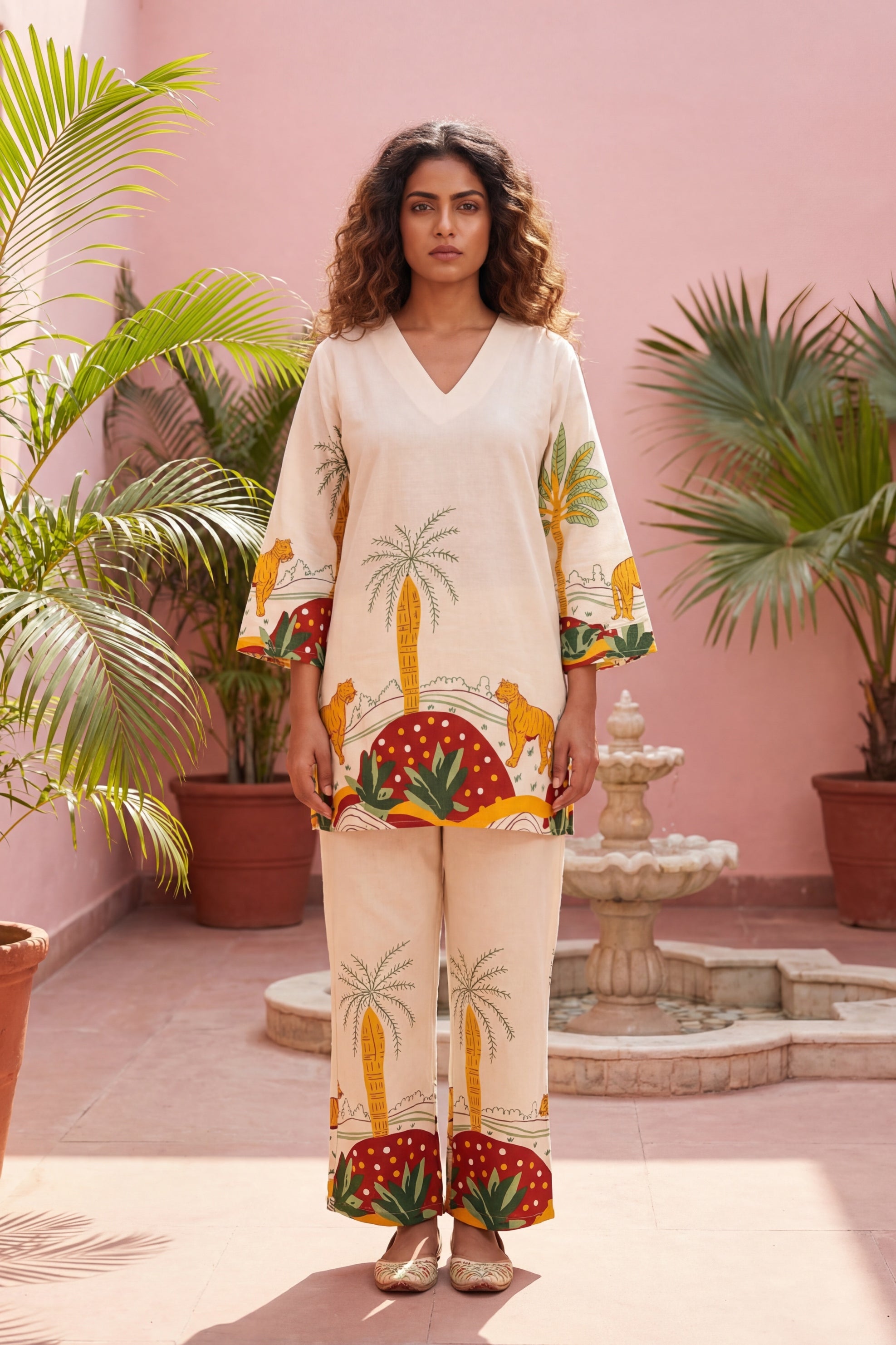 Sunset Savanna Cotton Flex Co-ord | Tropical Palm Camel Print | Me&My