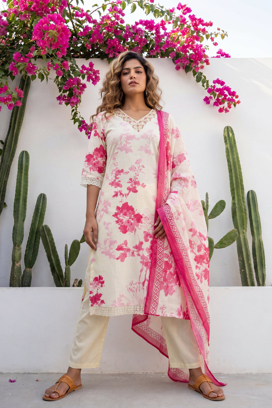 Zardozi Garden Ivory Scattered Floral Cotton Suit Set — image 6