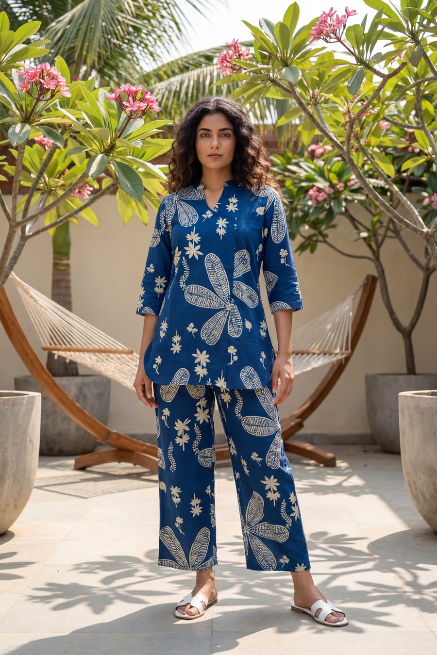 Garden Reverie Royal Blue Cotton Angrakha Co-ord Set — image 2