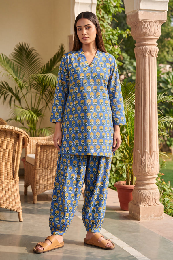 Cobalt Ripple Cotton Farshi Salwar Set