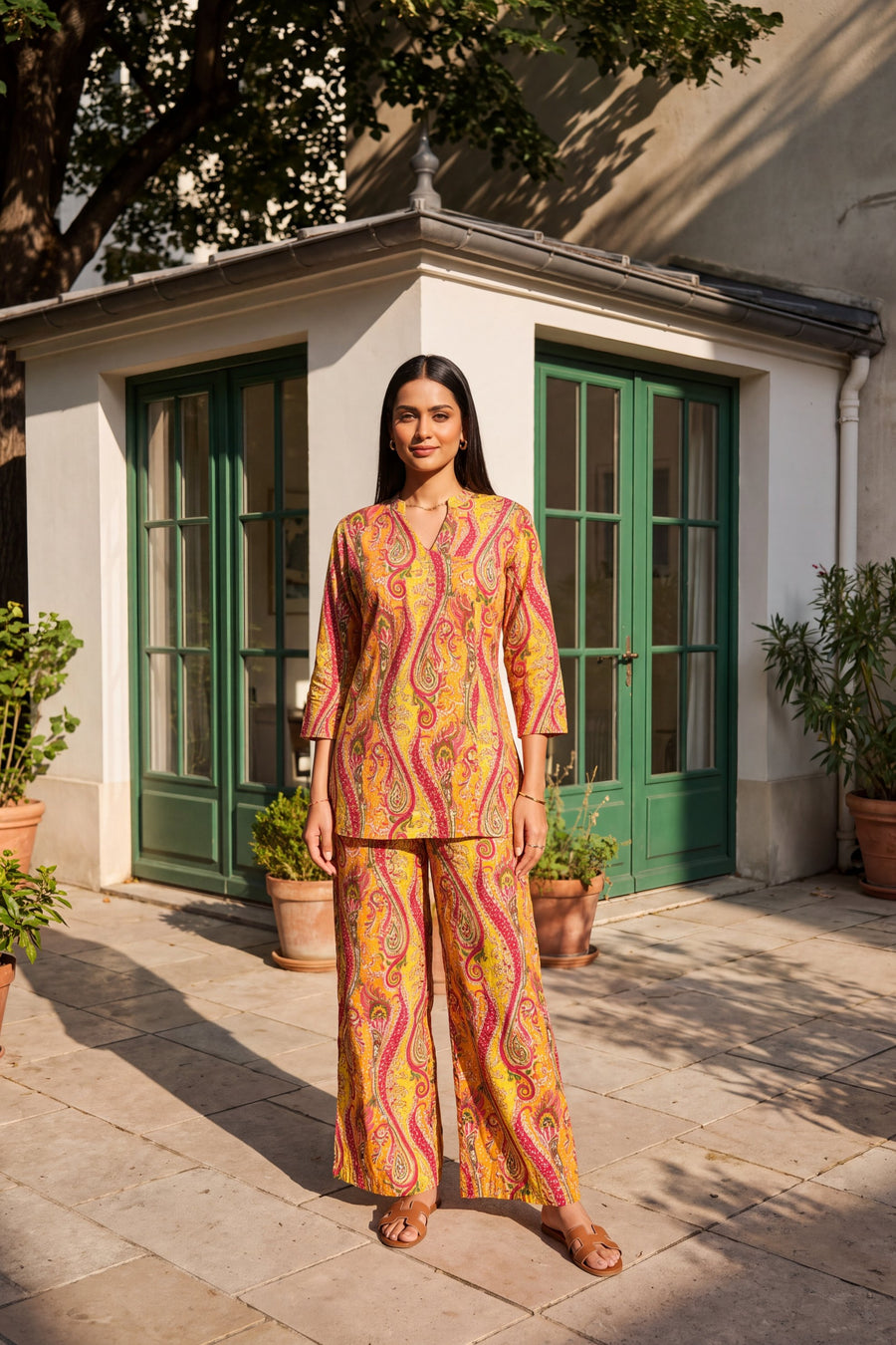 Turmeric Swirl Angrakha Cotton Co-ord Set — image 2