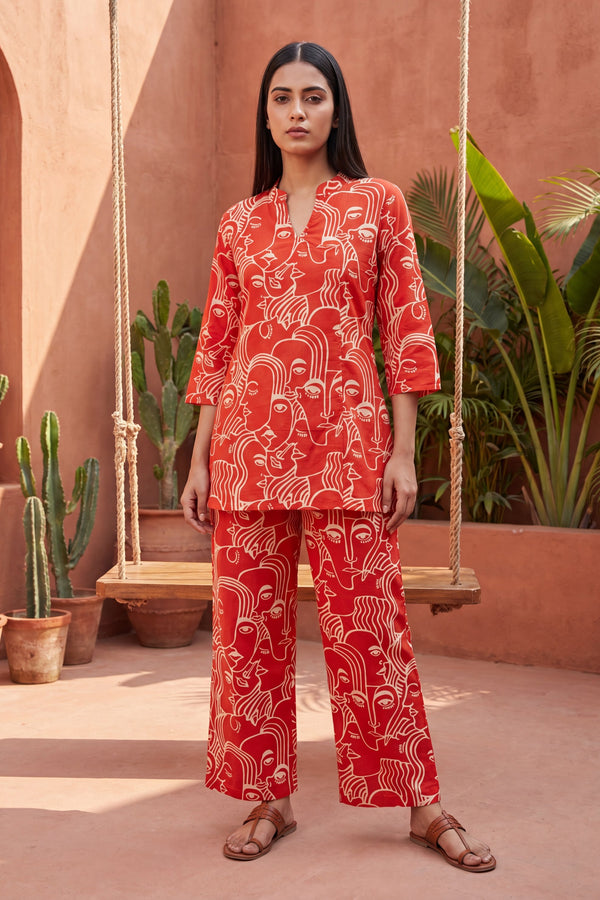 Sunlit Bloom Orange Angrakha Cotton Co-ord Set
