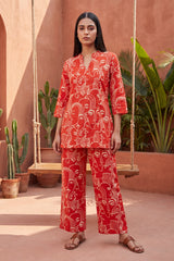 Sunlit Bloom Orange Anghrakha Cotton Co-ord Set