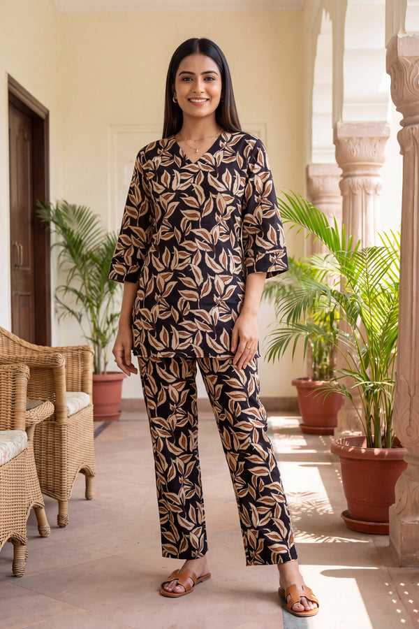 Ink Trellis Black Cotton Co-ord Set