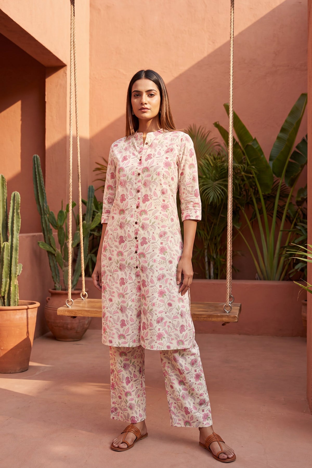 Linen Cloud White Mandarin Cotton Co-ord Set
