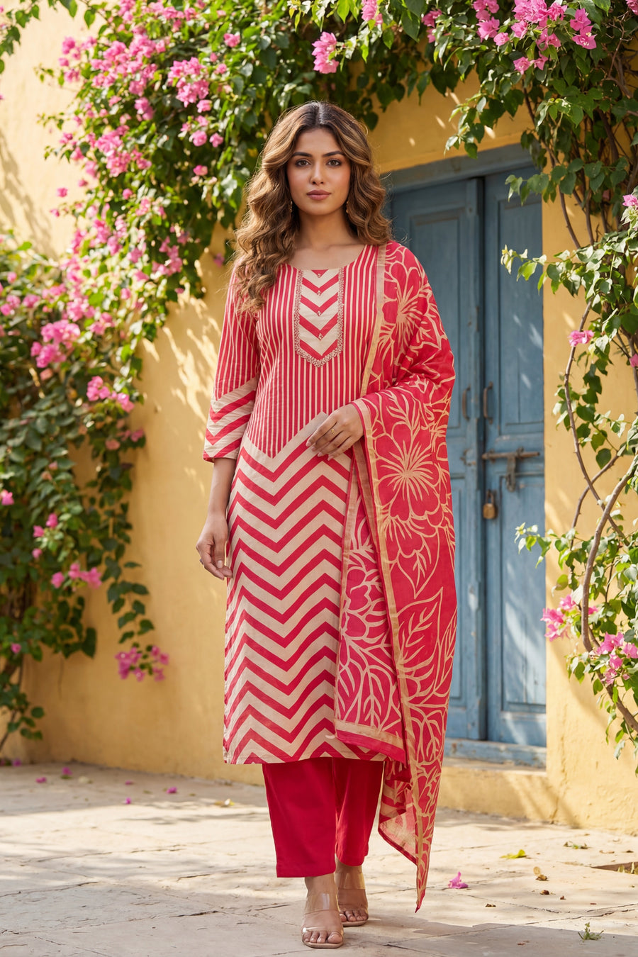 Rose Chevron Carnival Cotton Dupatta Set — image 10