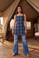Atelier Cobalt Square Neck Cotton Top