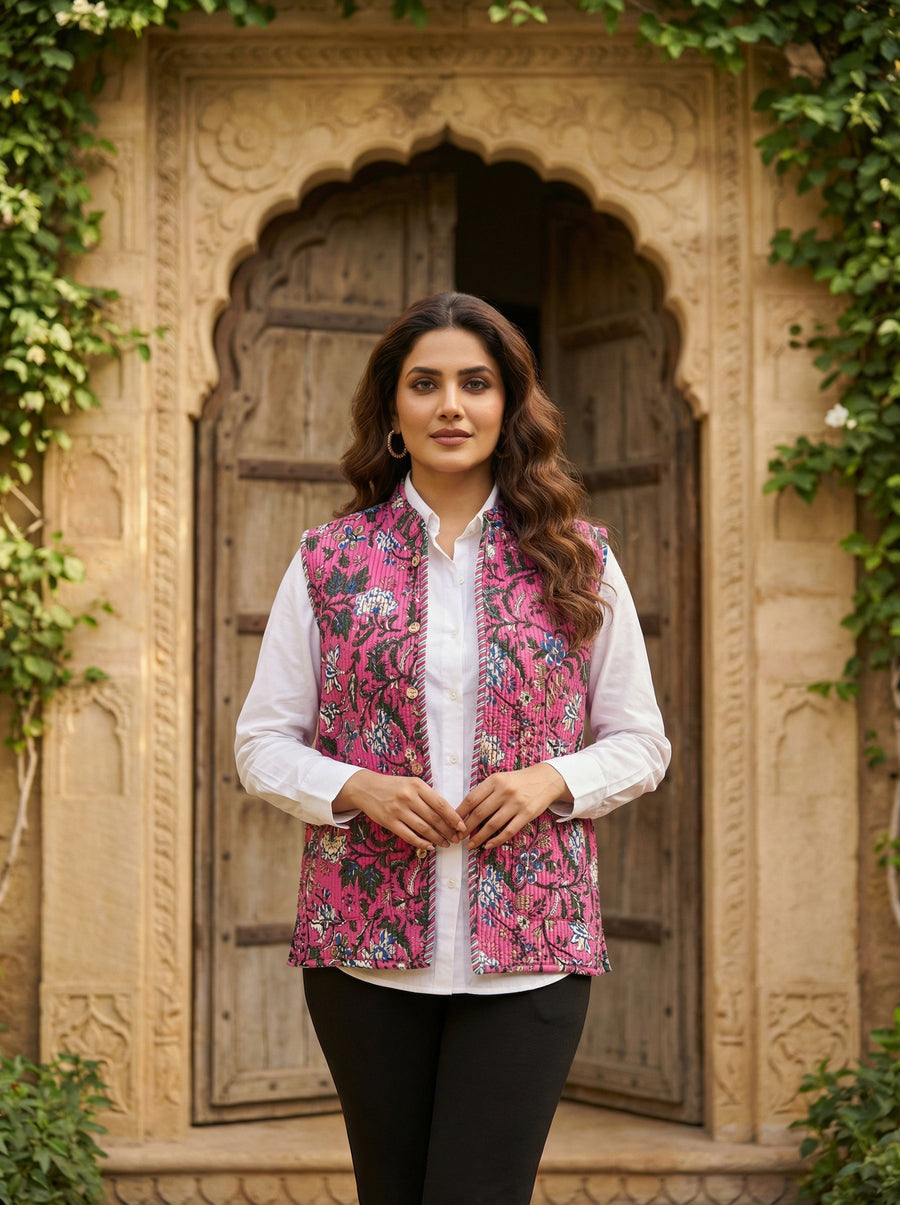 Petal Drift Cotton Reversible Quilted Jacket Vest — image 4