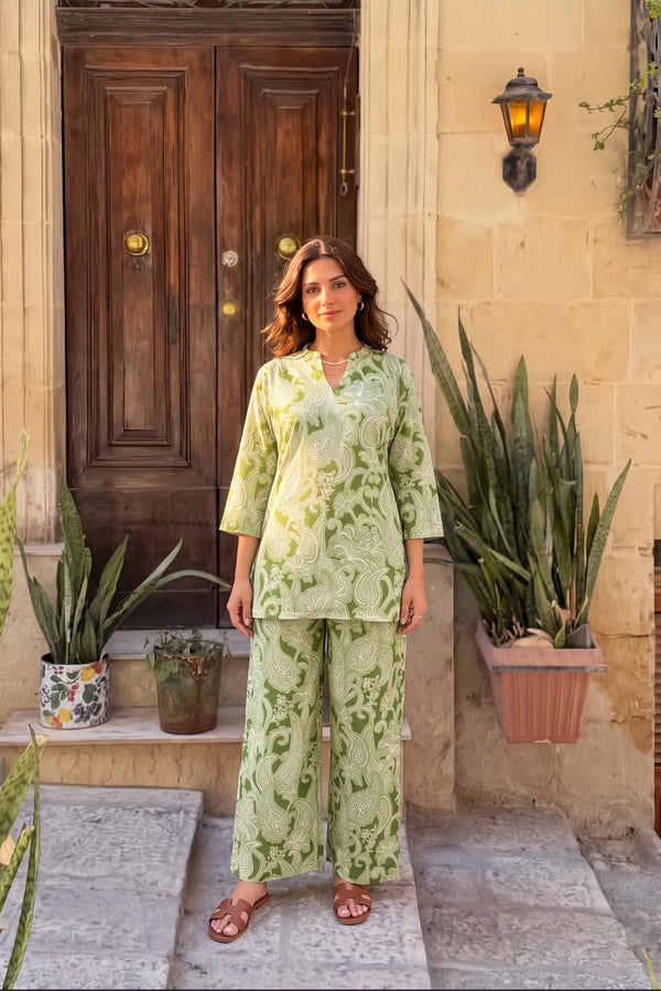 Sage Trellis Angrakha Cotton Co-ord Set