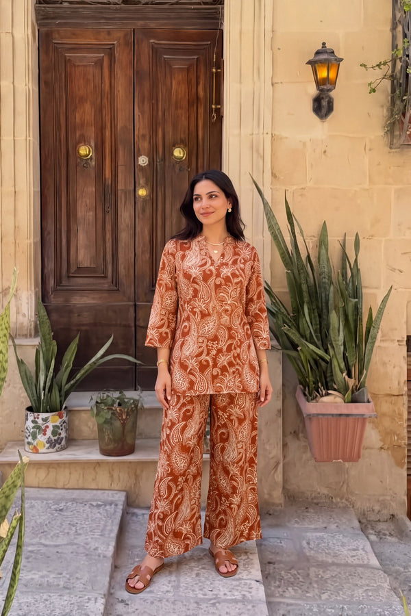 Cinnamon Ember Angrakha Cotton Co-ord Set