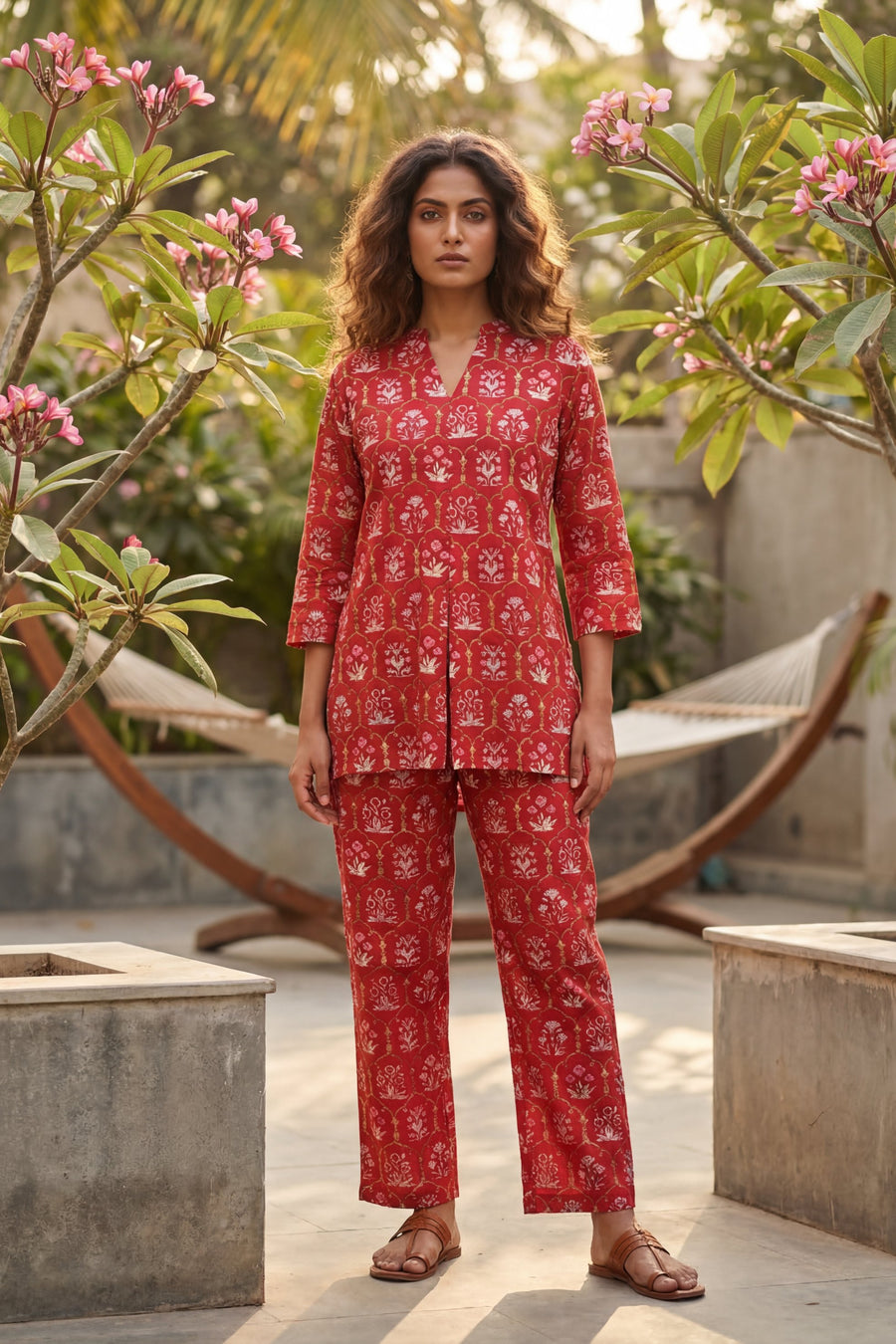 Ikat Geometry Red Cotton Co-ord Set — image 9