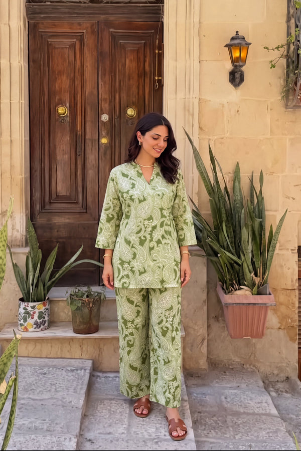 Sage Trellis Angrakha Cotton Co-ord Set