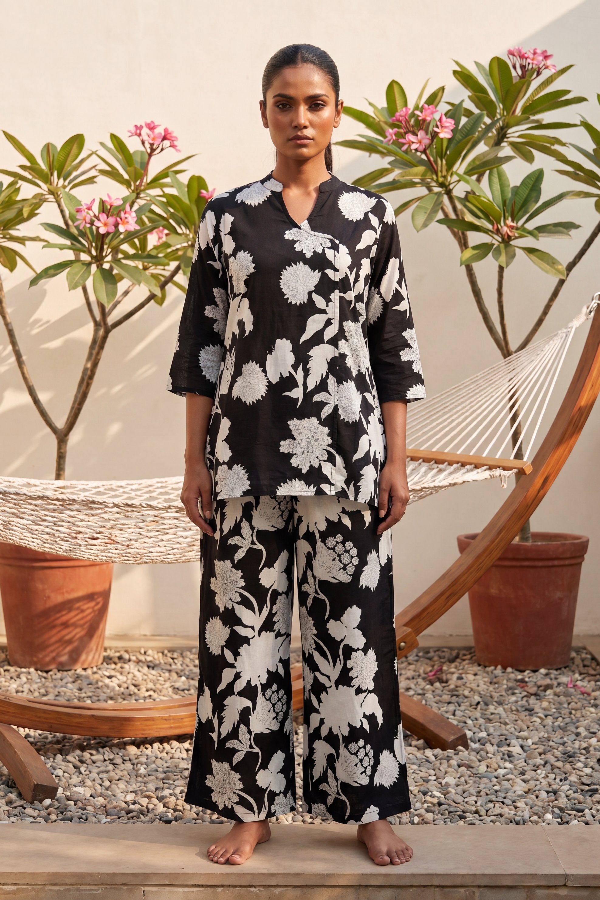 Royal Gardens — Black Anghrakha Cotton Co-ord Set