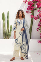 Cream Iris Garden Botanical Cotton Dupatta Set