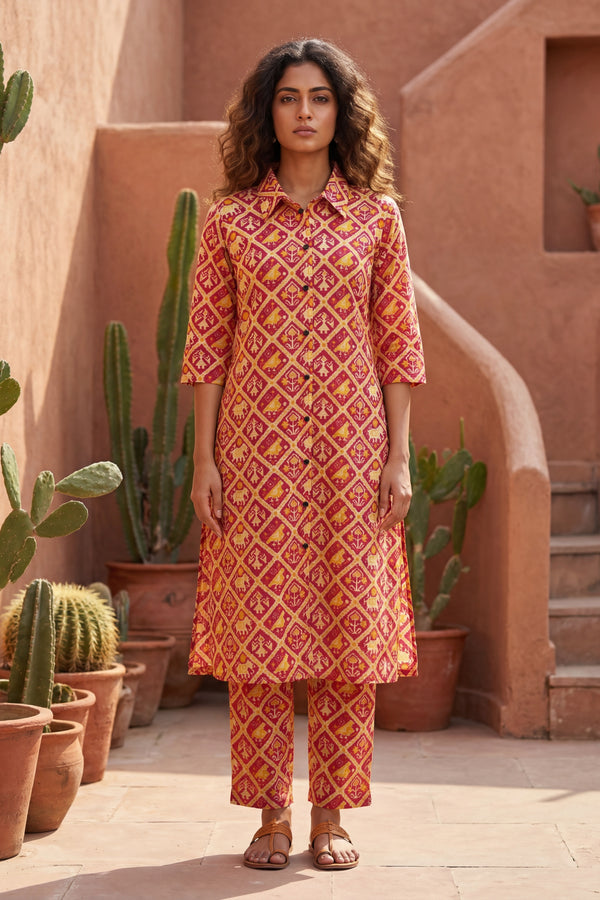 Jewel Tone Heritage Maroon Cotton Co-ord Set