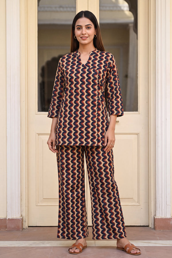 Midnight Chevron Angrakha Cotton Co-ord Set