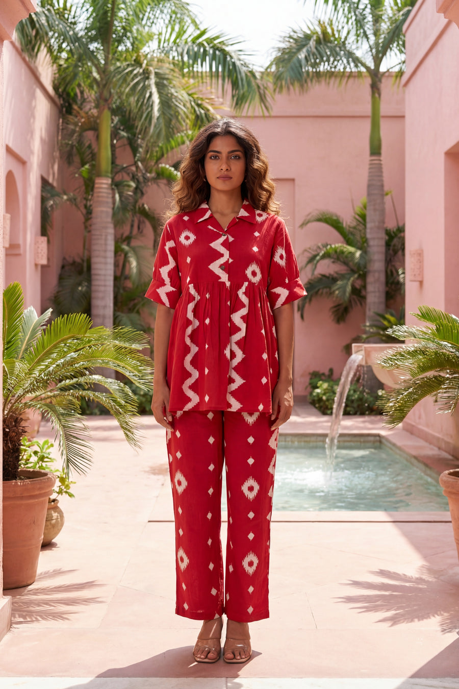 Crimson Diamond Red Cotton Co-ord Set — image 10