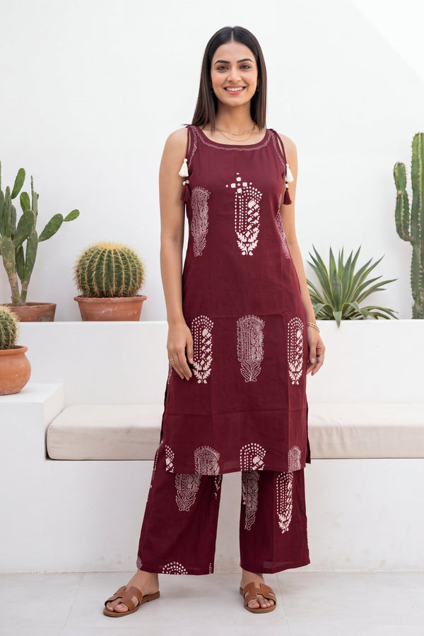 Merlot Ease Sleeveless Cotton Co-ord Set