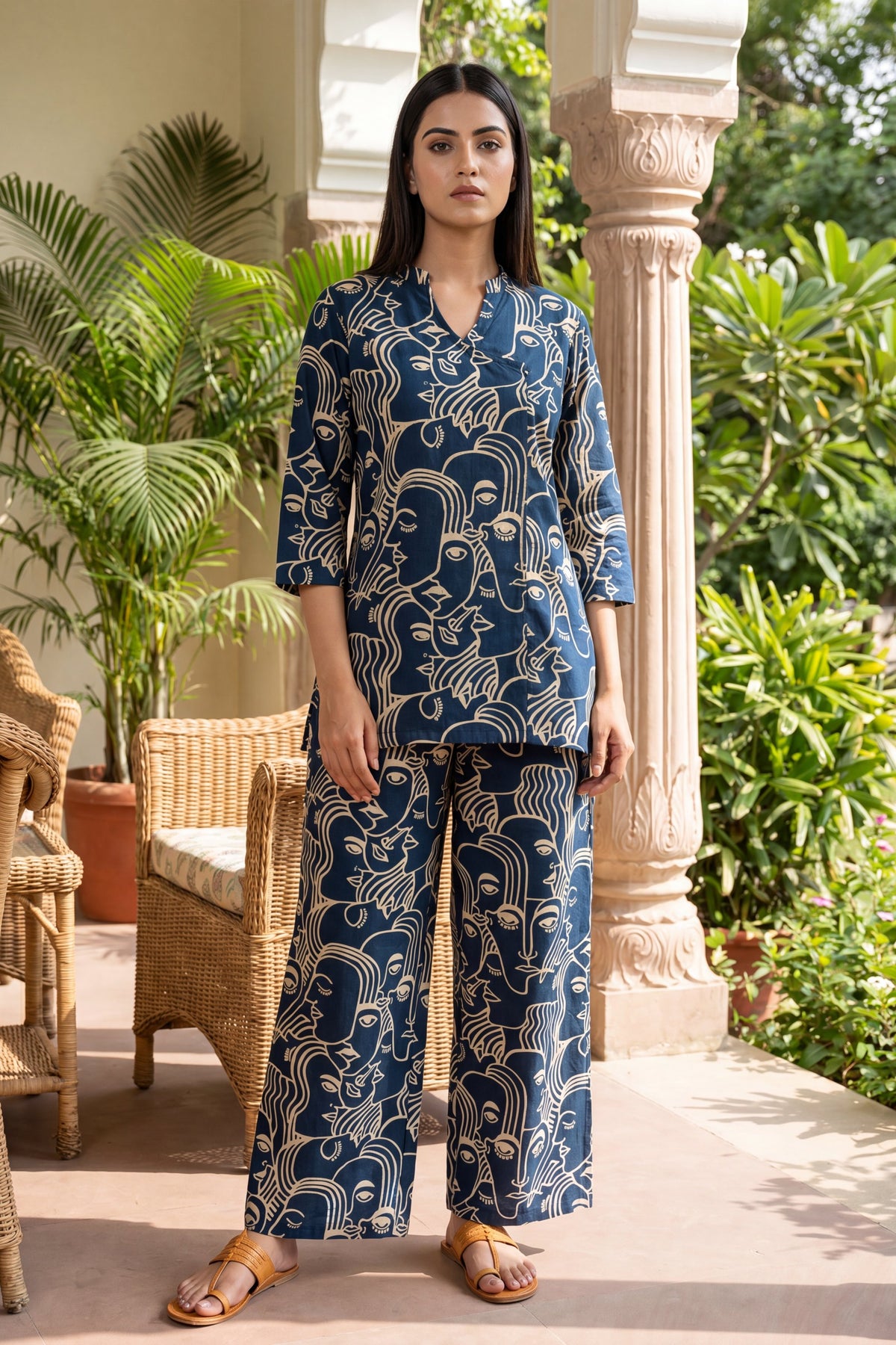 Midnight Reverie Navy Anghrakha Cotton Co-ord Set