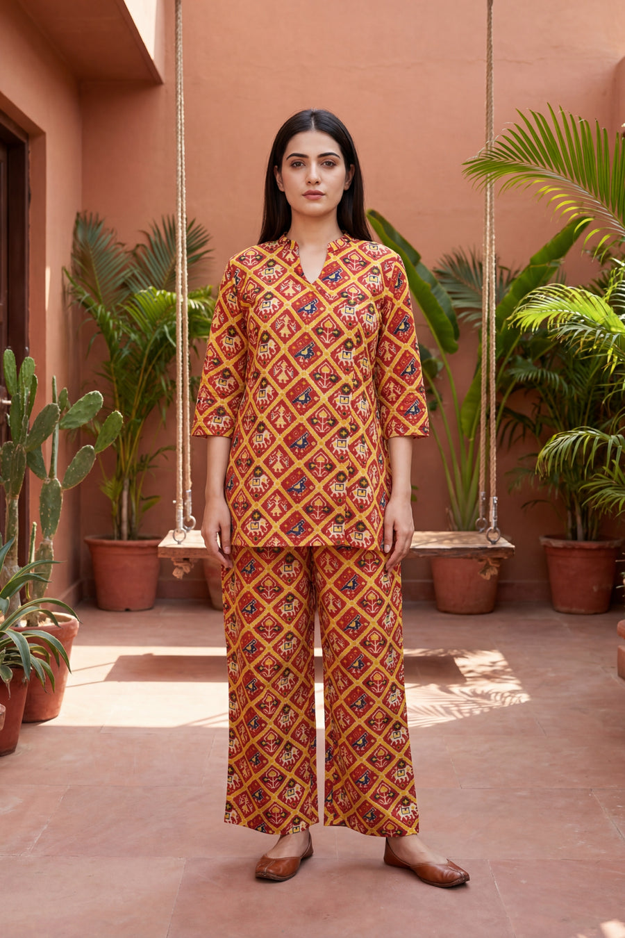 Sunset Tapestry Orange Cotton Angrakha Co-ord Set — image 5