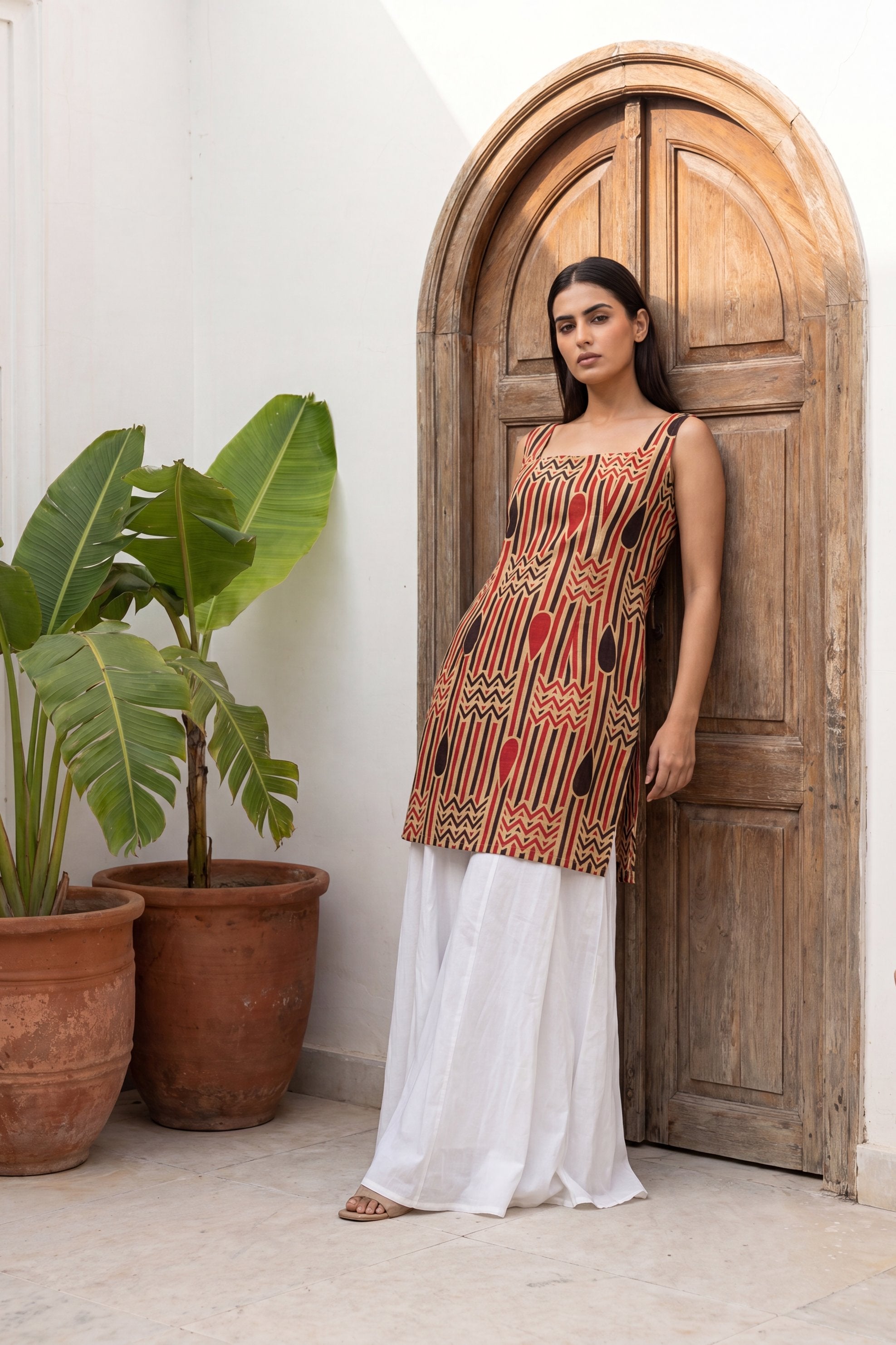 Alleyway Sand Beige Square Neck Cotton Top