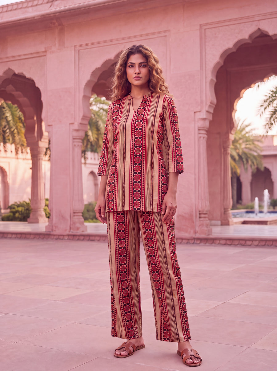 Sandstone Stripe Angrakha Cotton Co-ord Set — image 2