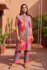 Macaron Pink Mandarin Cotton Co-ord Set