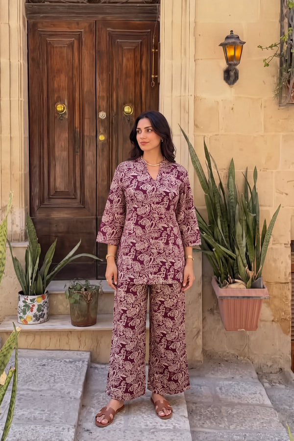 Mulberry Swirl Angrakha Cotton Co-ord Set