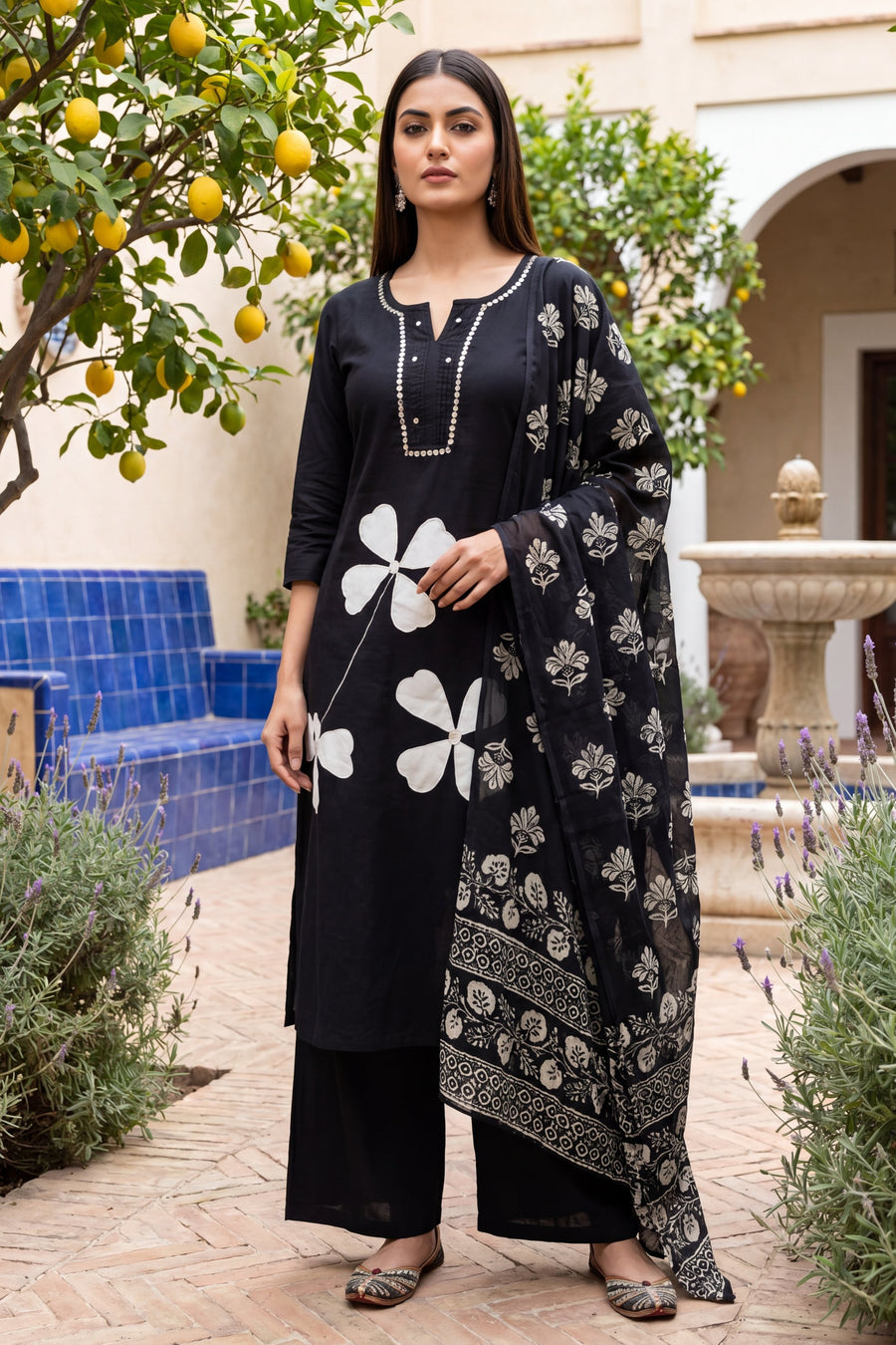 Onyx Shade Floral Embroidered Cotton Suit Set — image 7