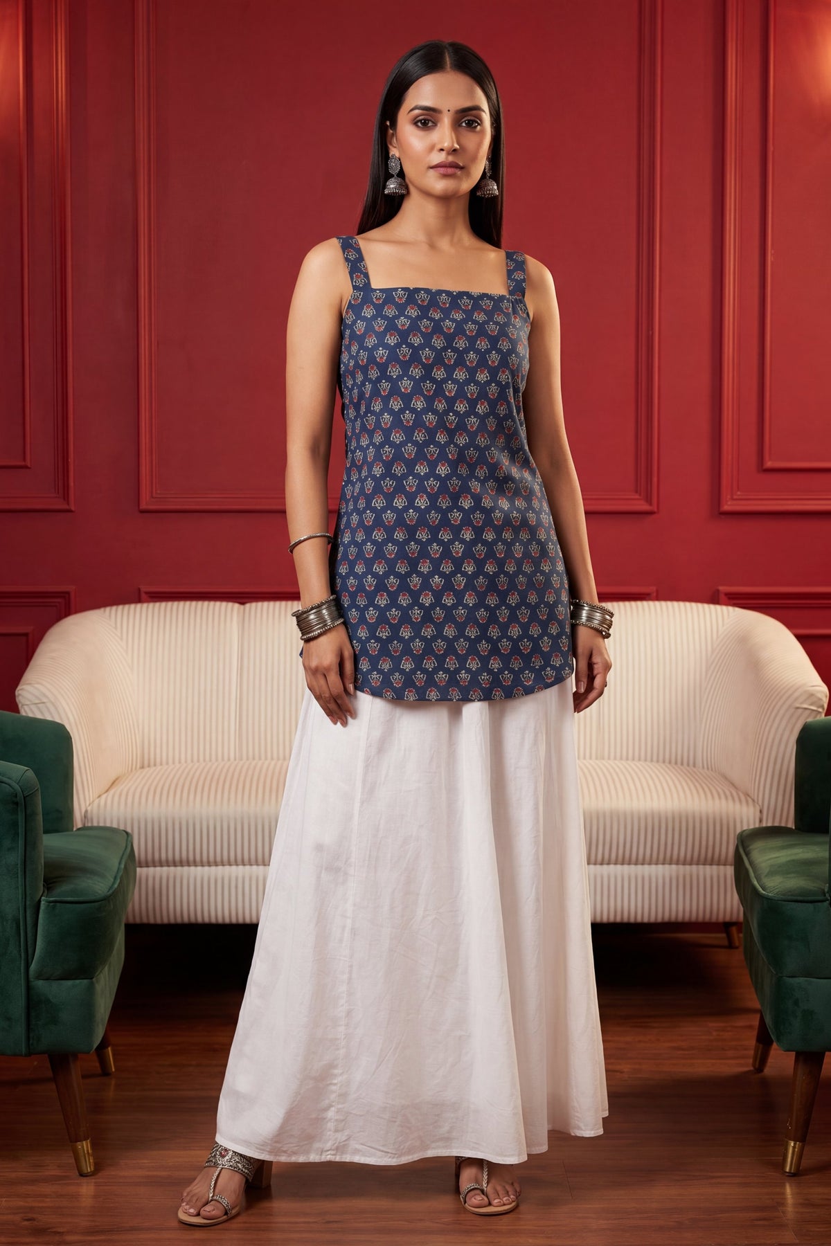 Boulevard Blue Square Neck Cotton Top