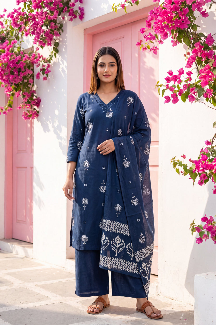Lantern Sapphire Cotton Dupatta Set — image 2