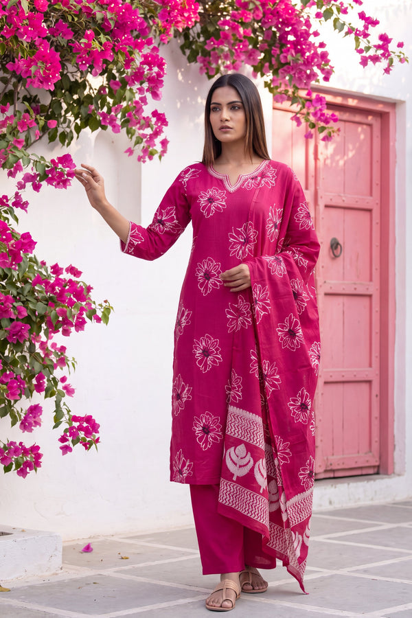 Fawn Rose Cotton Dupatta Set