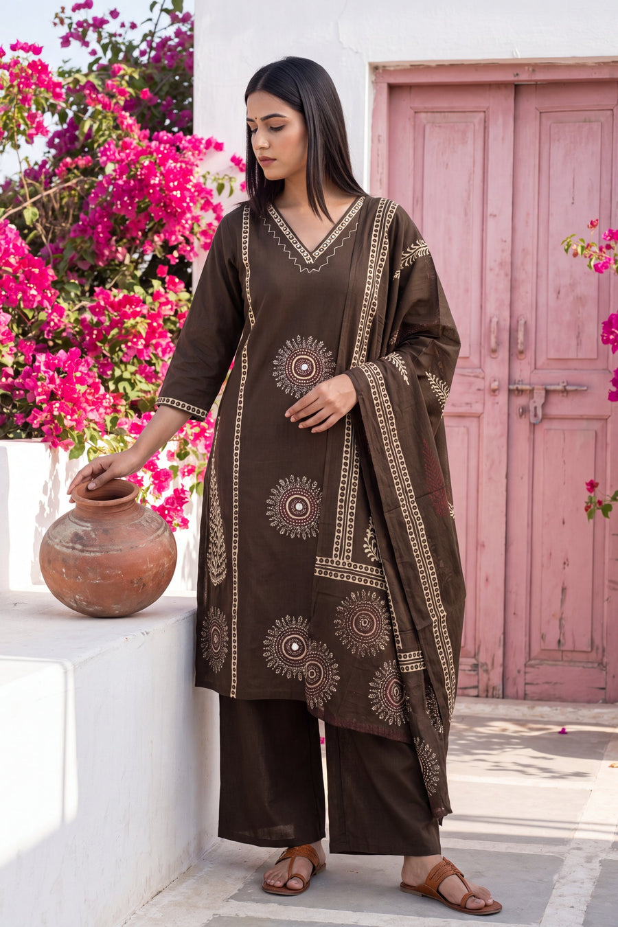 Cinnamon Tawny Cotton Dupatta Set — image 2
