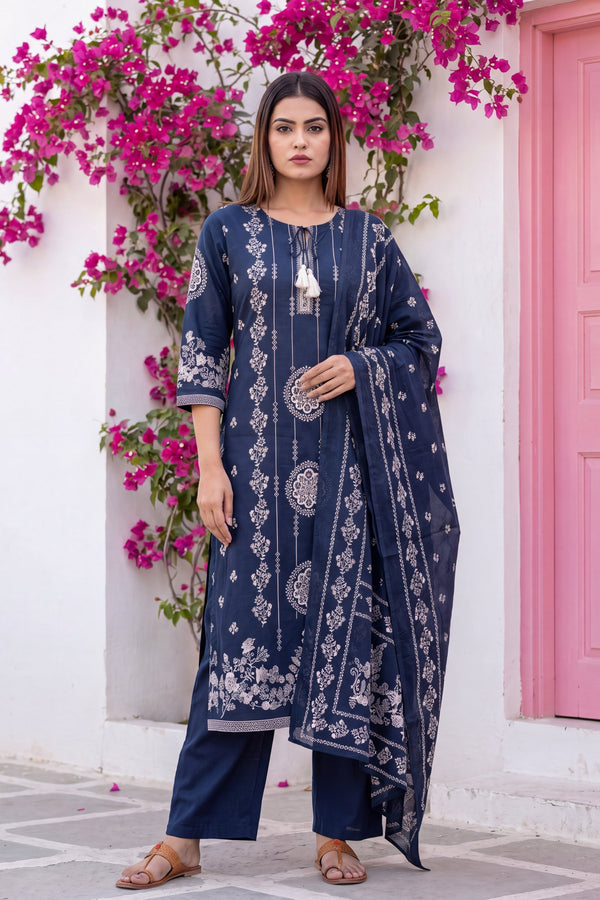 Caravan Azure Cotton Dupatta Set