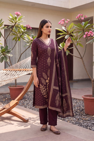 Tuscan Plum Cotton Dupatta Set