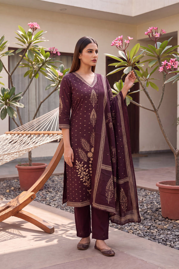 Tuscan Plum Cotton Dupatta Set