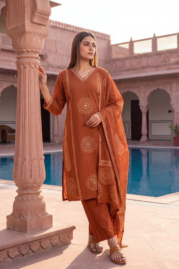 Sahara Orange Cotton Dupatta Set