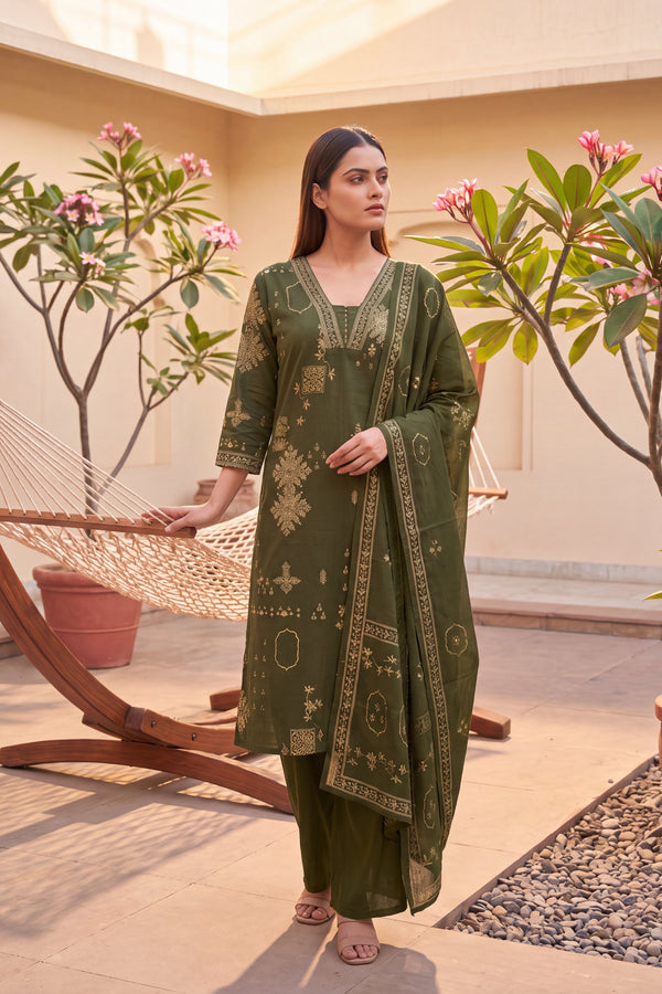Tundra Sage Cotton Dupatta Set