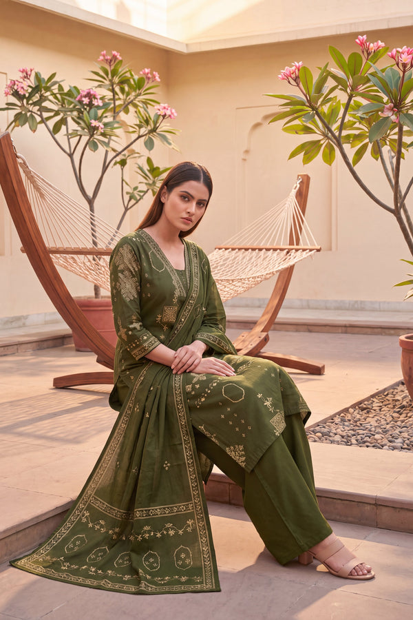 Tundra Sage Cotton Dupatta Set