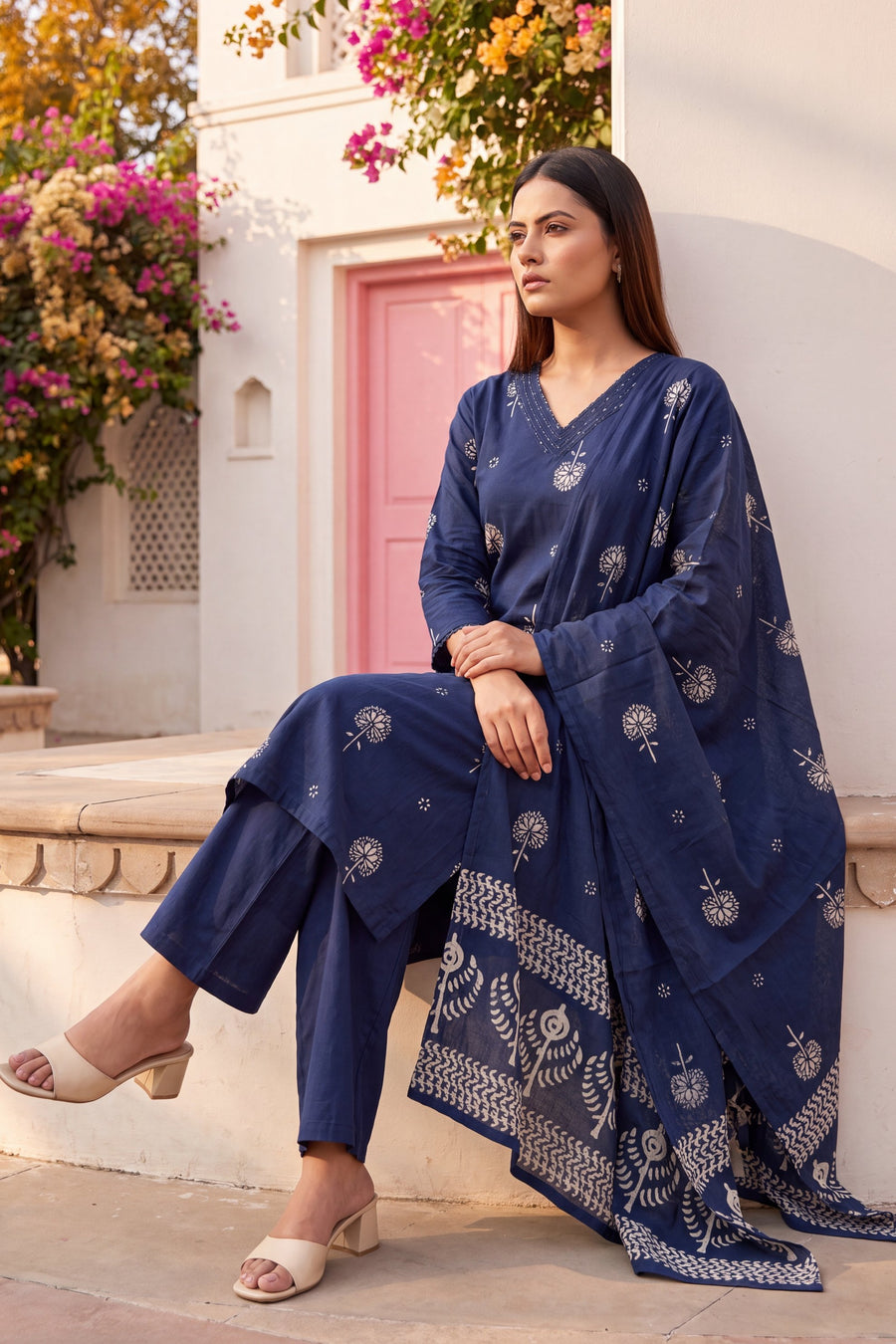 Lantern Sapphire Cotton Dupatta Set — image 4