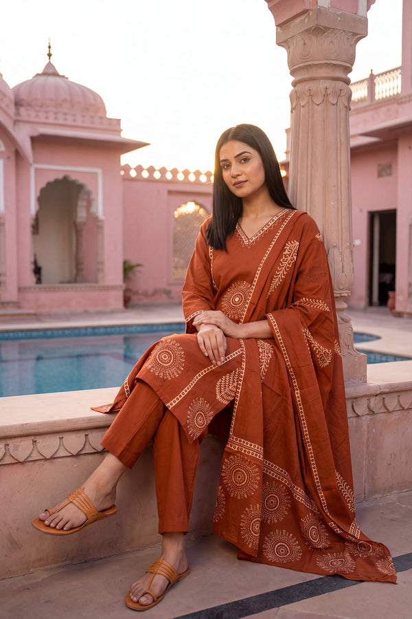 Sahara Orange Cotton Dupatta Set