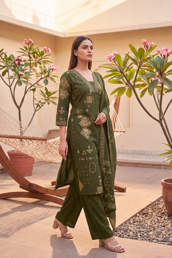 Tundra Sage Cotton Dupatta Set